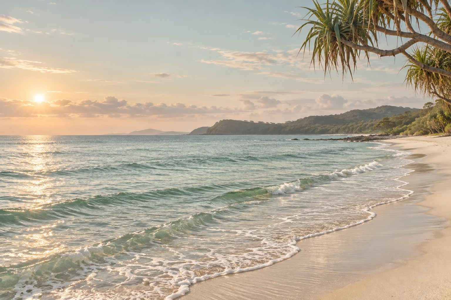 Illustrative subtropical coastline in soft dawn light